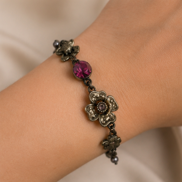 Oxidised Floral Charm Bracelet - Image 3