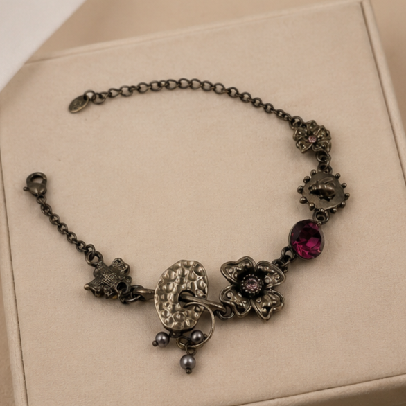 Oxidised Floral Charm Bracelet