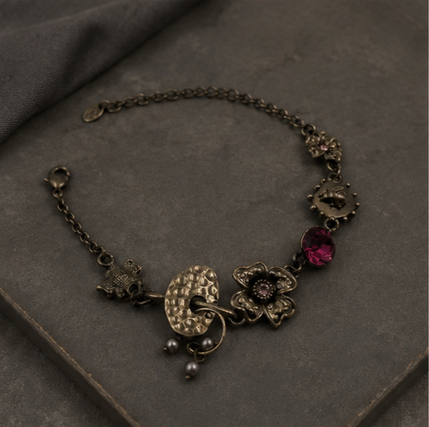 Oxidised Floral Charm Bracelet - Image 2