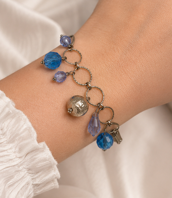 Blue Crystal Ring Chain Bracelet - Image 2