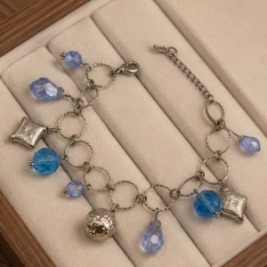 Blue Crystal Ring Chain Bracelet