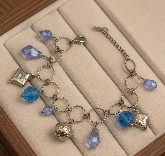 Blue Crystal Ring Chain Bracelet