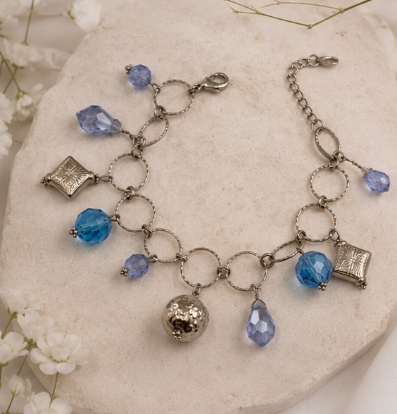 Blue Crystal Ring Chain Bracelet - Image 3