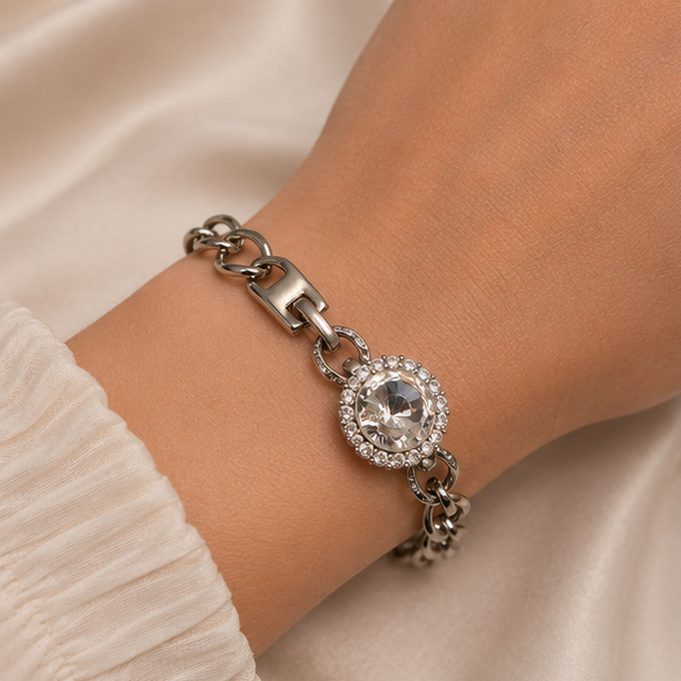 Gunmetal Crystal Halo Bracelet - Image 3